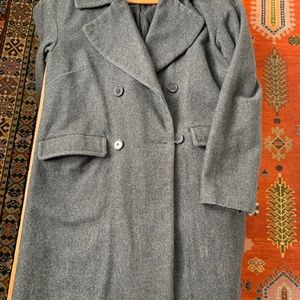 Womens Garnet Hill Charcoal Wool Relaxed Fit Coat